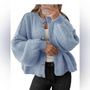 🆕Button Up Long Lantern Sleeve Chunky Knit Casual Soft Sweater